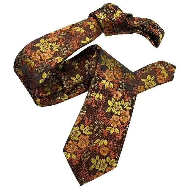 premium silk necktie sets for professional wear-DMITRY Orange Floral Italian Silk Semi Skinny Tie