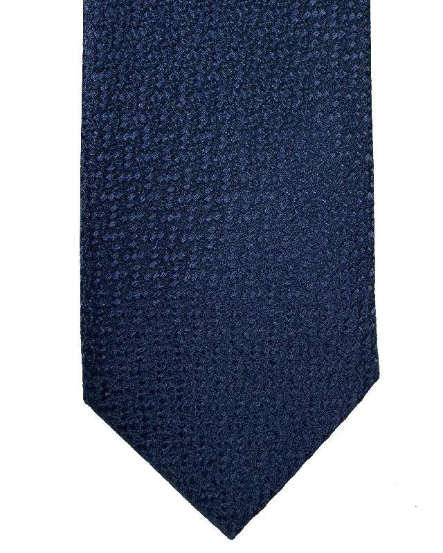 designer silk bow ties for weddings-Ermenegildo Zegna Narrow Tie Dark Blue Tonal Pattern