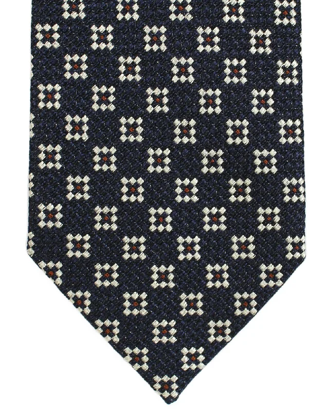 affordable silk wedding necktie combinations-Ermenegildo Zegna Silk Tie Dark Blue Brown Silver Geometric SALE