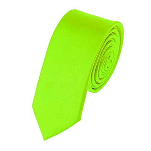 affordable slim silk ties for men-Fluro Green Satin Skinny Neck Tie