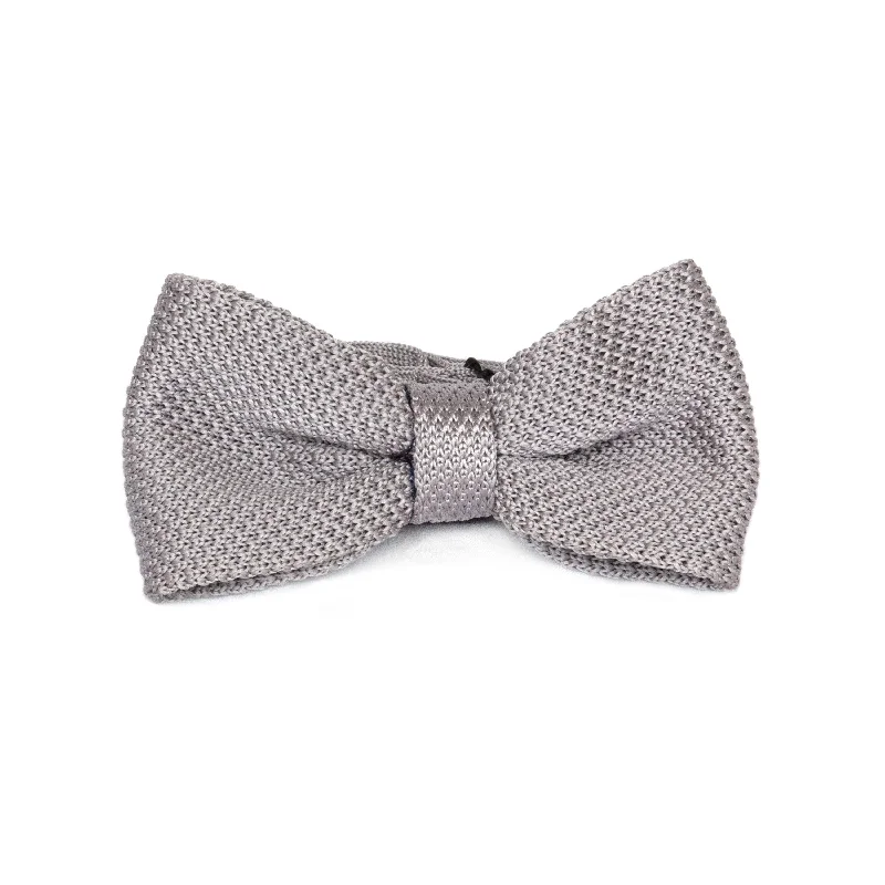 premium silk wedding necktie sets for men-Adult Knit Bow Tie - Grey