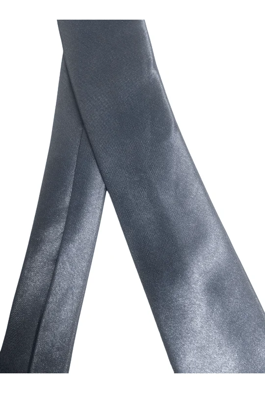 affordable silk necktie sets for office wear-Grey Satin Skinny Neck Tie