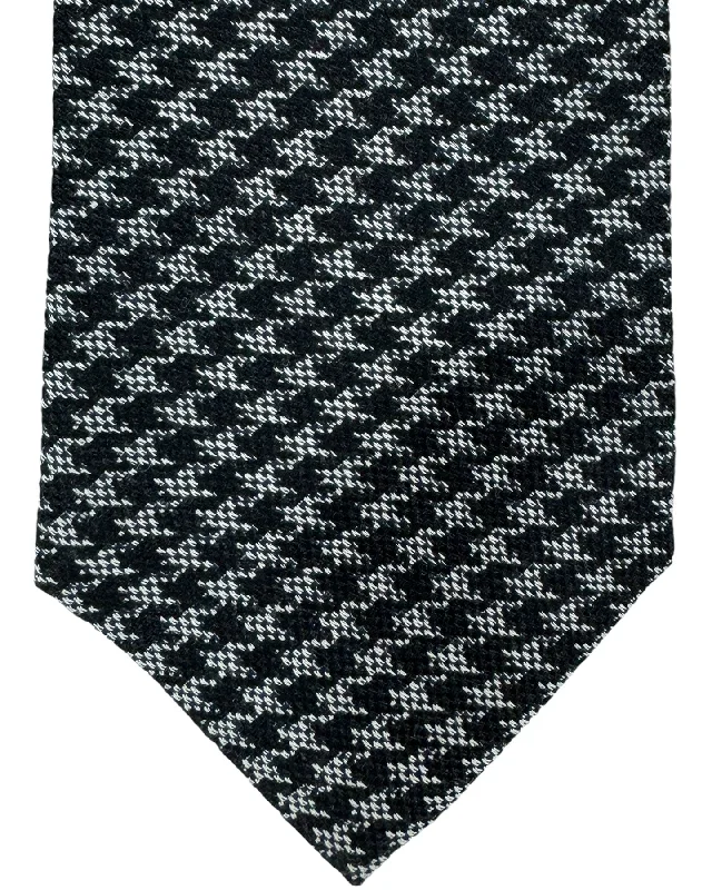 modern silk necktie colors for weddings-Isaia Sevenfold Tie Black Gray Houndstooth Design - Wool Silk Necktie