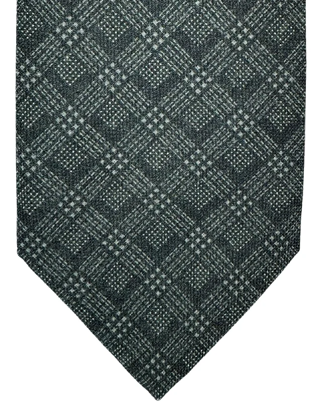 business silk tie sets for formal wear-Isaia Sevenfold Tie Gray Gingham Design - Wool Silk Necktie