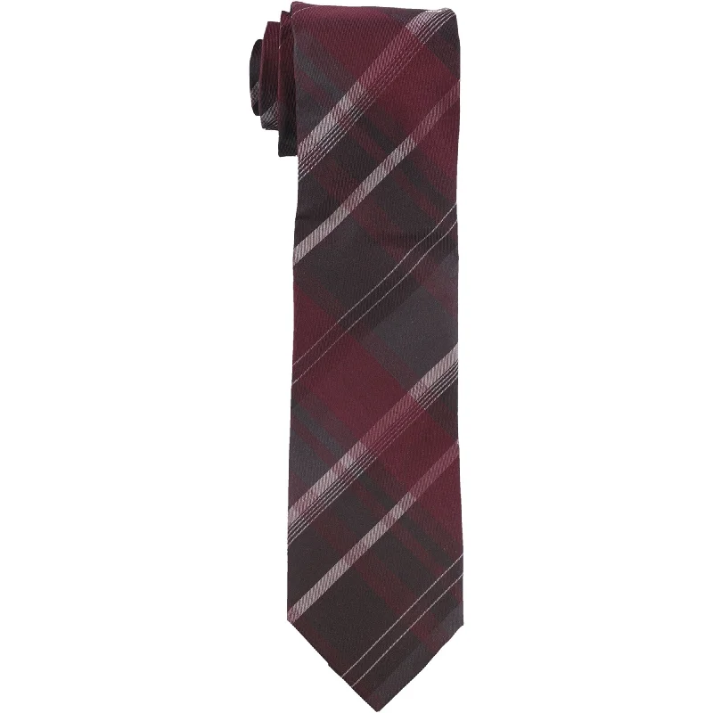 trendy office silk necktie options-Kenneth Cole Mens Layer Grid Plaid Self-tied Necktie, Red, One Size - One Size