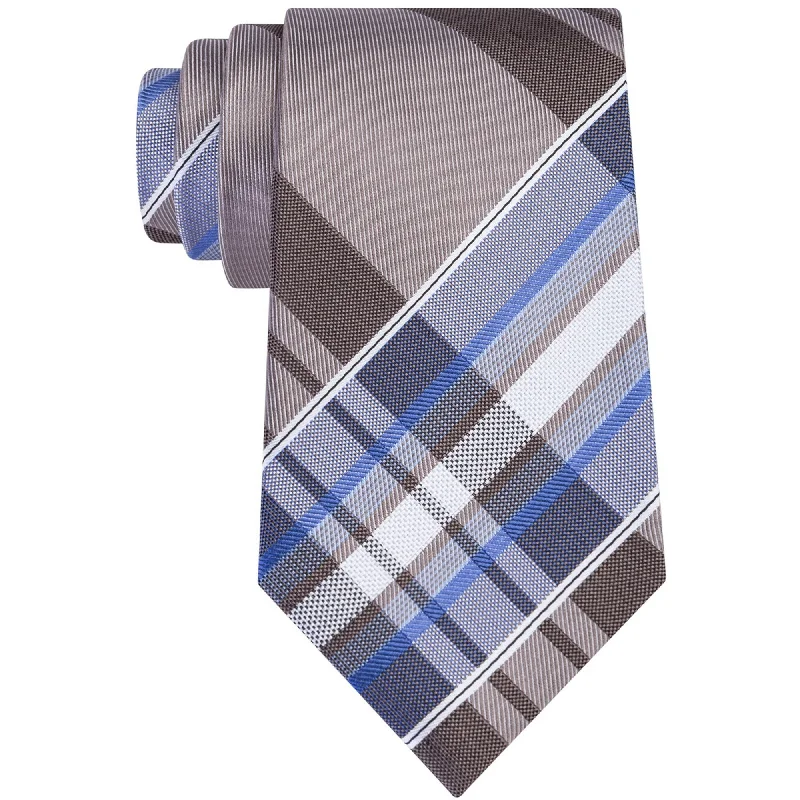 classic wedding necktie colors for men-Kenneth Cole Mens Plaid Self-tied Necktie, Beige, One Size - One Size