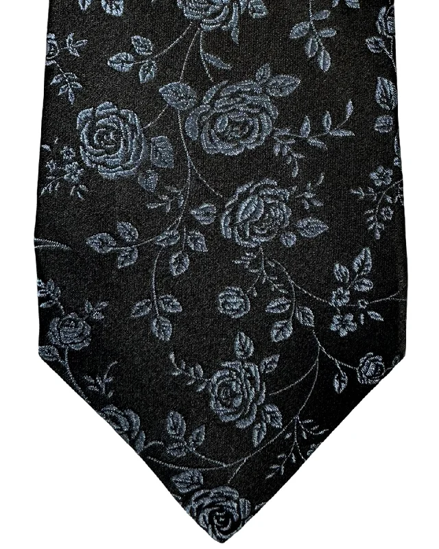 luxury necktie designs for business wear-Kiton Tie Black Gray Floral - Sevenfold Necktie