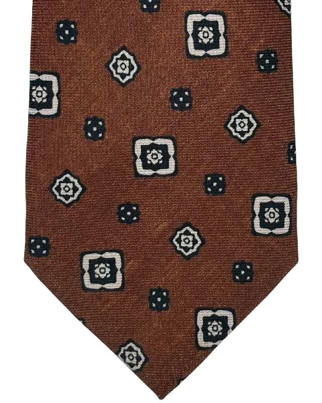 stylish patterned silk ties for business wear-Kiton Tie Brown Black White Medallion - Sevenfold Necktie