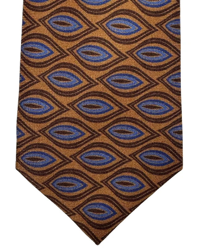 modern silk necktie designs for business wear-Kiton Tie Brown Blue Leaf - Sevenfold Necktie