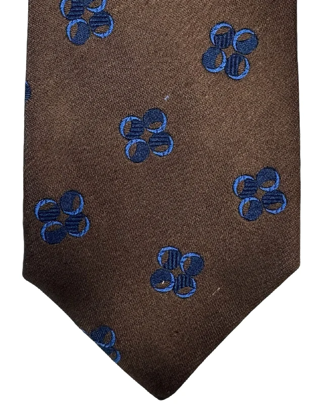 elegant silk necktie sets for wedding parties-Kiton Tie Brown Navy Geometric - Sevenfold Necktie