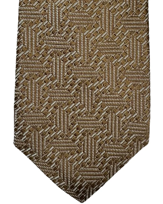 luxury silk necktie designs for men’s weddings-Kiton Tie Taupe Silver Geometric - Sevenfold Necktie