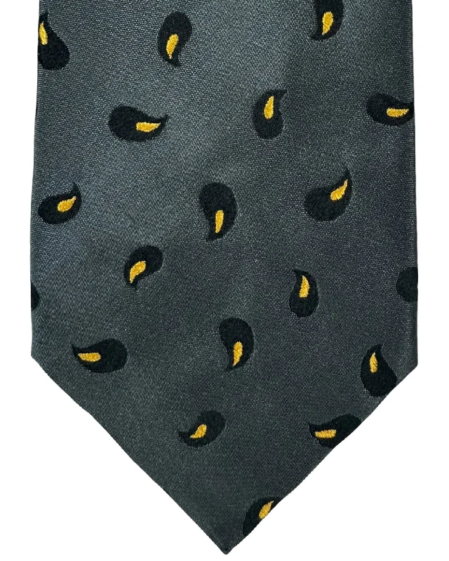 stylish wedding silk necktie combinations-Kiton Tie Gray Black Yellow Paisley - Sevenfold Necktie