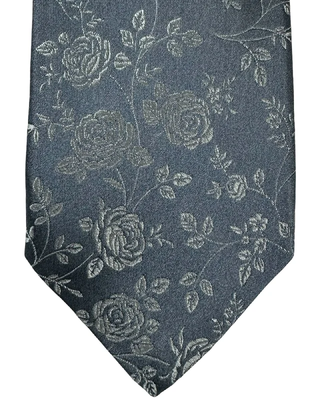 vibrant necktie options for office wear-Kiton Tie Gray Silver Floral - Sevenfold Necktie