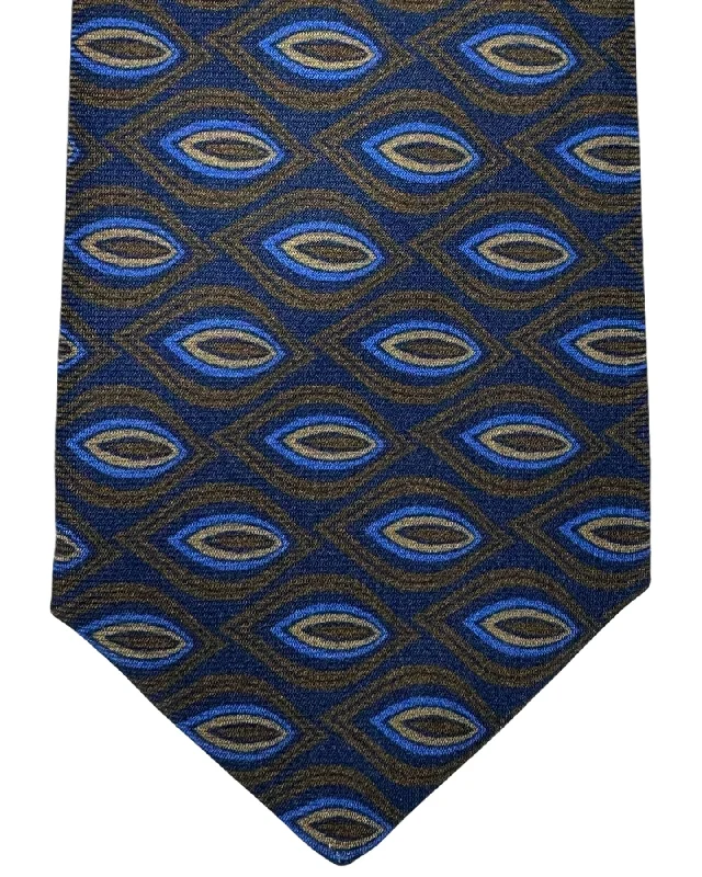 stylish silk necktie sets for office events-Kiton Tie Navy Blue Brown Leaf - Sevenfold Necktie