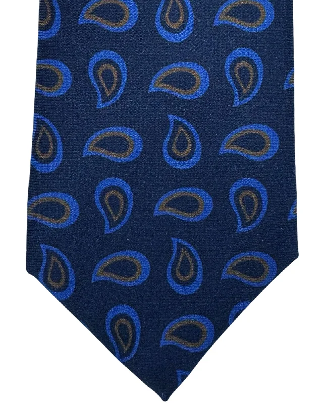 modern silk necktie colors for weddings-Kiton Tie Navy Brown Blue Paisley - Sevenfold Necktie