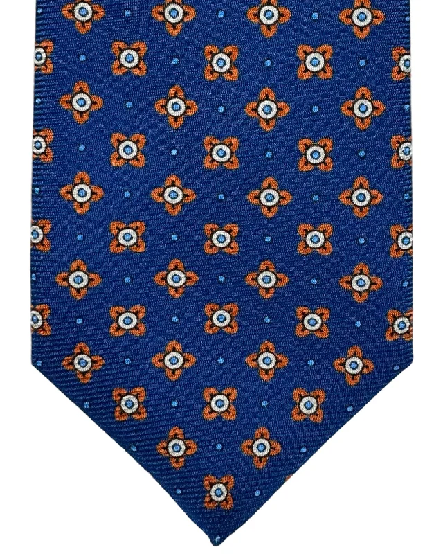 silk necktie ideas for wedding celebrations-Kiton Tie Royal Blue Orange Mini Floral - Sevenfold Necktie