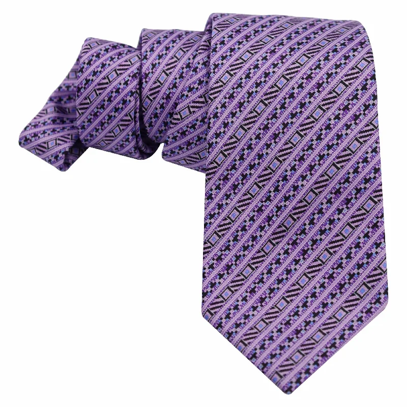 trendy office silk necktie combinations-LAVENDER GEOMETRIC DESIGN WITH STRIPES SILK TIE