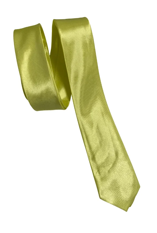 classic silk necktie sets for business wear-Lemon Yellow Satin Skinny Neck Tie