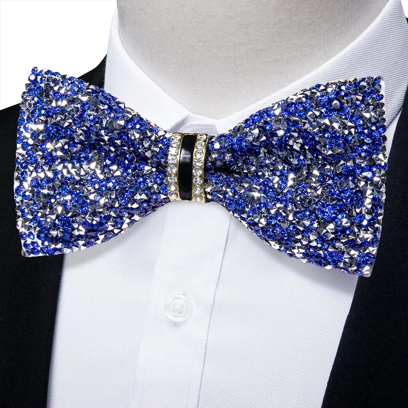 silk necktie ideas for corporate events-Light Blue Imitated Crystal Men's Pre-tied Bowtie for Party