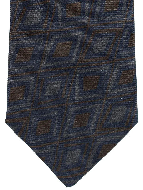 high-end silk necktie designs for office wear-Luigi Borrelli Tie Gray Dark Blue Brown Large Diamonds FINAL SALE