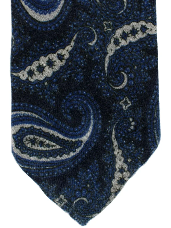 modern silk necktie ideas for weddings-Luigi Borrelli Unlined Tie Dark Blue Gray Paisley - Wool