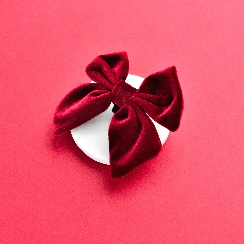 designer silk ties for office wear-Luxe Velvet Sailor Bow Tie - Berry Red