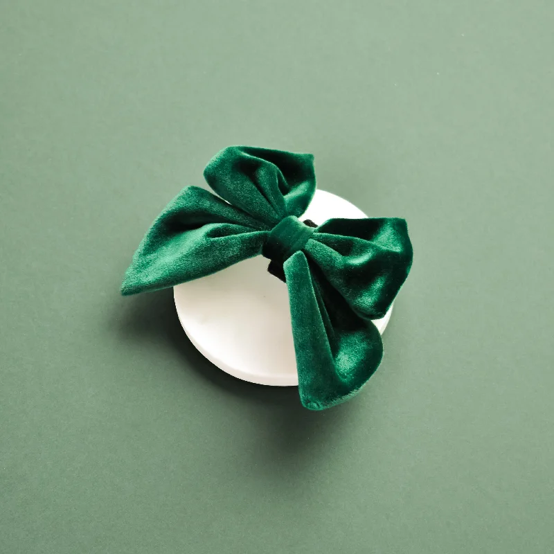 trendy office silk necktie combinations-Luxe Velvet Sailor Bow Tie - Forest Green