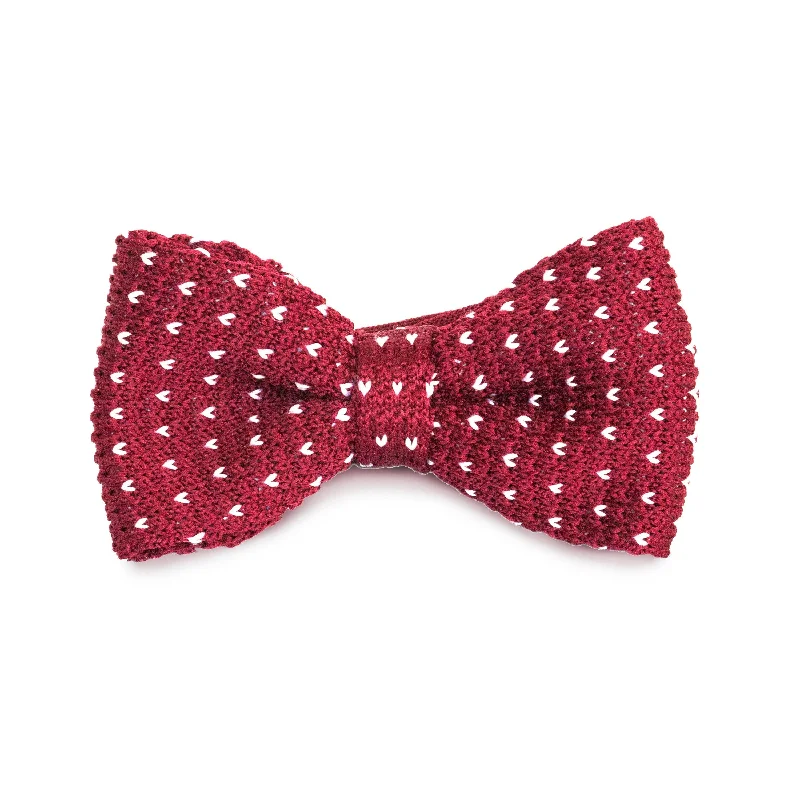 affordable business silk necktie options-Kids Knit Bow Tie - Maroon/White Dot