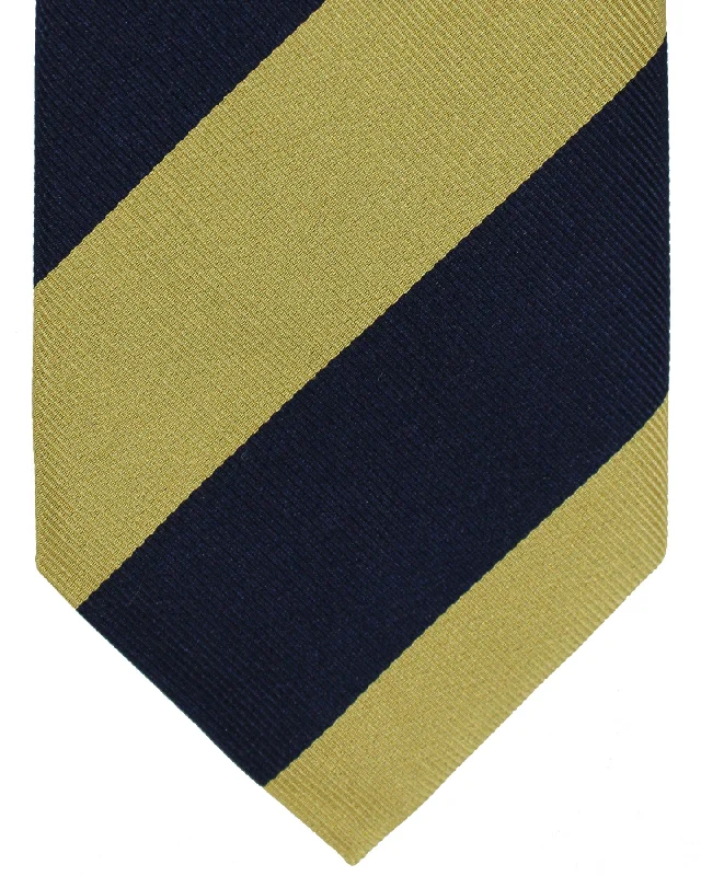 business silk necktie designs for weddings-Massimo Valeri 11 Fold Tie Mustard Navy Stripes - Elevenfold Necktie