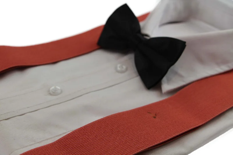 slim-fit wedding silk necktie sets-Mens Coral 120cm Extra Wide Suspenders & Black Bow Tie Set