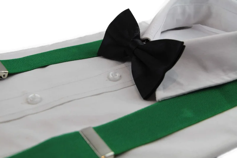 premium silk necktie ideas for business events-Mens Green 100cm Wide Suspenders & Black Bow Tie Set