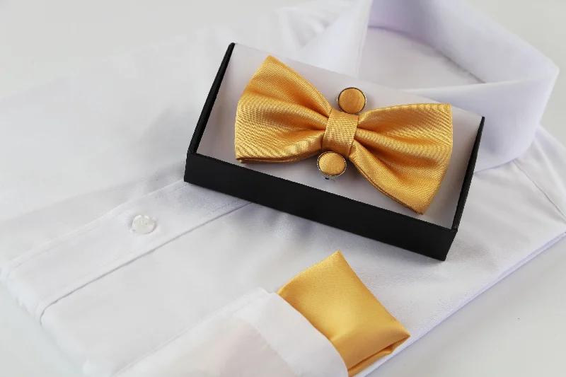 business silk tie options for formal events-Mens Light Orange Matching Bow Tie, Pocket Square & Cuff Links Set