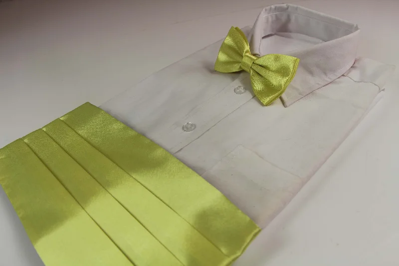 modern office silk necktie designs-Mens Lime Cummerbund & Matching Plain Bow Tie Set