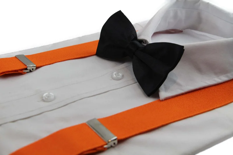 business silk necktie combinations for weddings-Mens Orange 100cm Wide Suspenders & Black Bow Tie Set