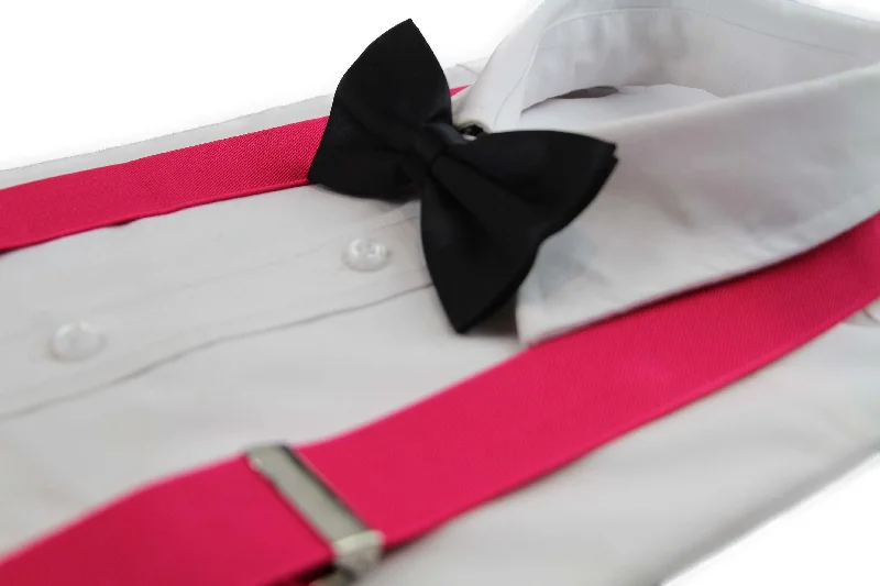 elegant necktie sets for business events-Mens Pink 100cm Wide Suspenders & Black Bow Tie Set