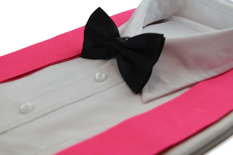 high-quality silk necktie designs for business wear-Mens Pink 120cm Extra Wide Suspenders & Black Bow Tie Set