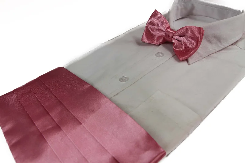 trendy business silk necktie combinations-Mens Pink Cummerbund & Matching Plain Bow Tie Set