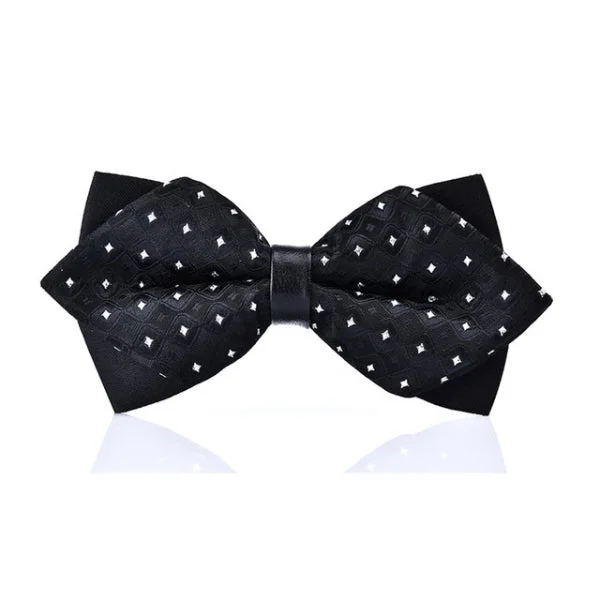 affordable business silk necktie styles-Classy Men Midnight Black Pre-Tied Diamond Bow Tie