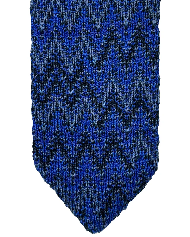 business necktie designs for wedding parties-Missoni Knitted Tie Midnight Blue Black Zig Zag - Cotton Silk