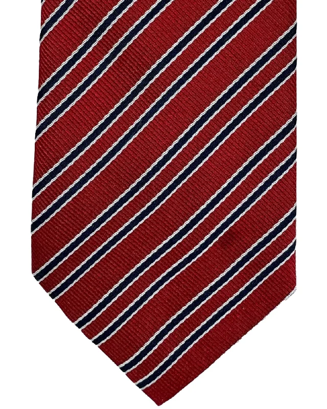 premium silk necktie options for weddings-Moschino Tie Dark Red Stripes Design FINAL SALE