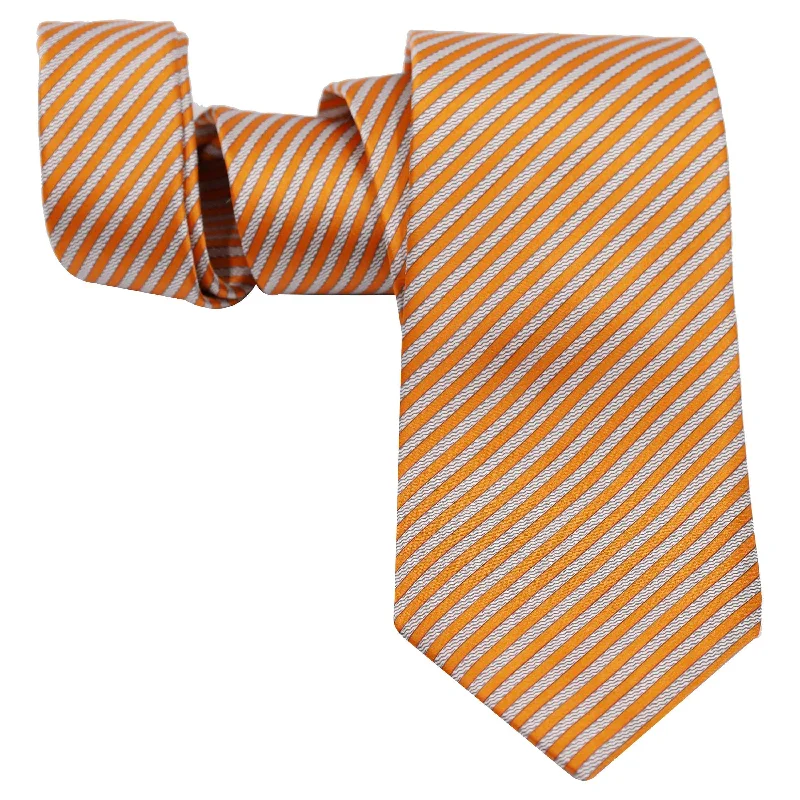 trendy silk necktie designs for weddings-ORANGE AND SILVER STRIPE SILK TIE