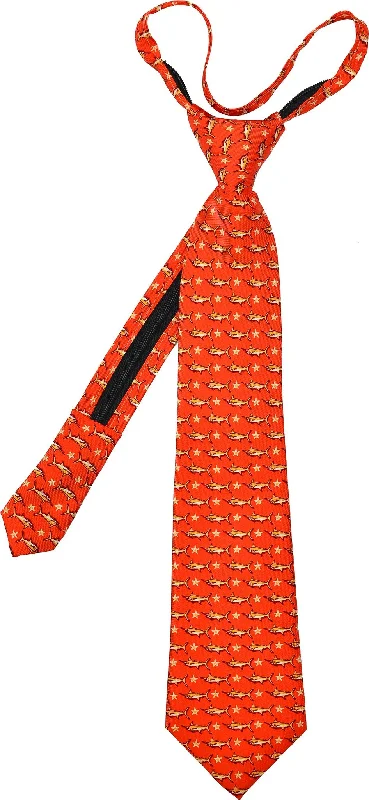 luxury silk wedding tie sets-Marlins & Stars Zip Tie - Orange