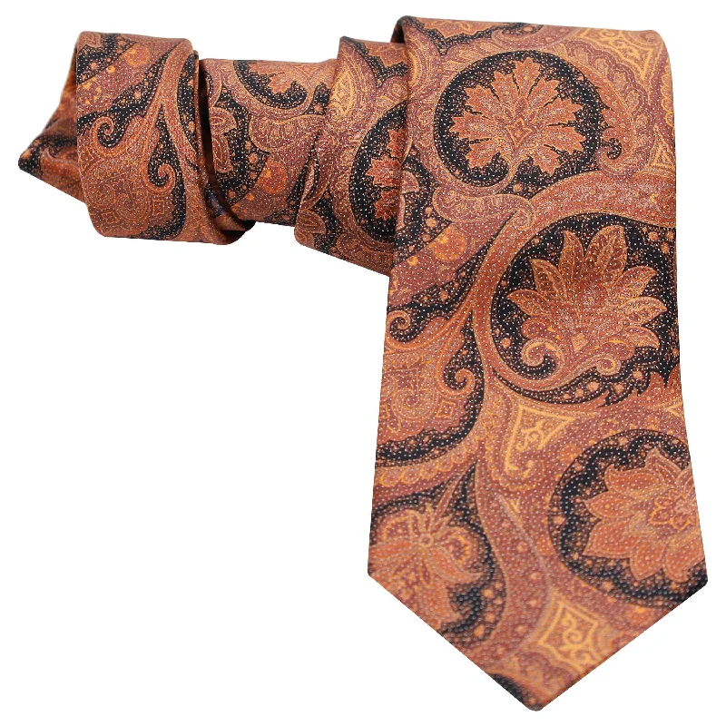 affordable designer silk necktie colors-ORANGE PETALS ON BLACK SILK TIE