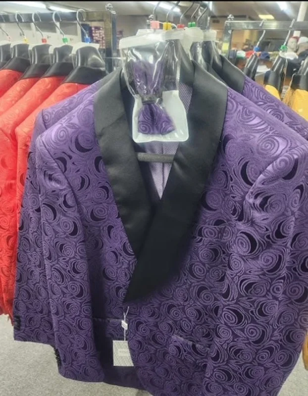 affordable silk necktie options for business wear-Paisley Tuxedo Dinner Jacket - Purple Mens Blazer + Bowtie - Prom Jackets