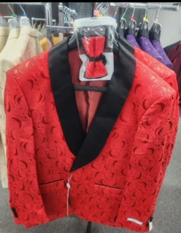 business necktie designs for wedding parties-Paisley Tuxedo Dinner Jacket - Red Mens Blazer + Bowtie - Prom Jackets