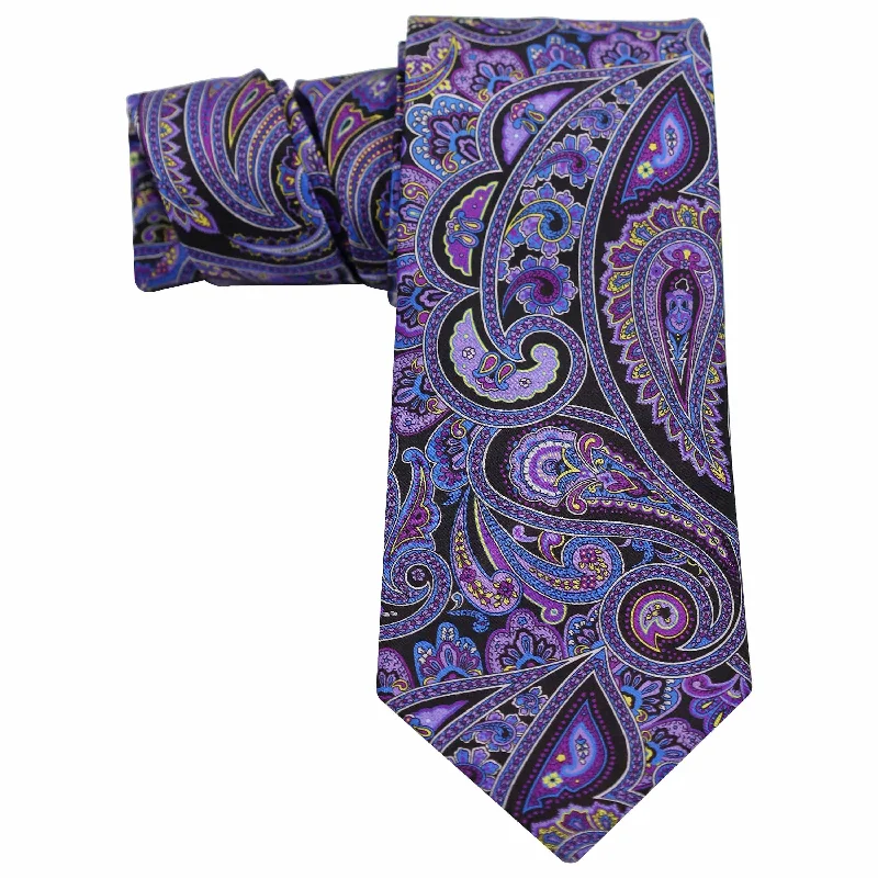 modern silk necktie ideas for weddings-PURPLE ON BLACK PAISLEY SILK TIE