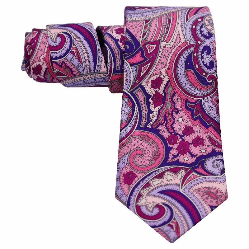 elegant wedding necktie sets for men-PURPLE PINK AND MAUVE PAISLEY SILK TIE