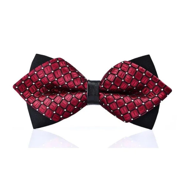 classic wedding silk necktie sets-Classy Men Red Dotted Pre-Tied Diamond Bow Tie