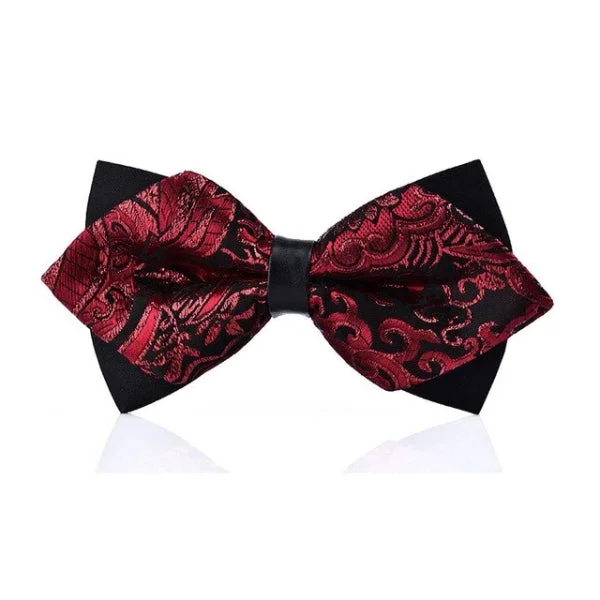 best silk wedding necktie sets for men-Classy Men Red Paisley Pre-Tied Diamond Bow Tie