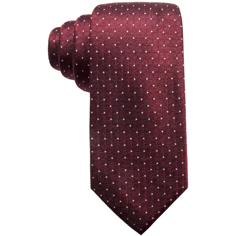 premium designer silk wedding ties-Ryan Seacrest Mens Victor Dot Grid Self-tied Necktie, Red, One Size - One Size